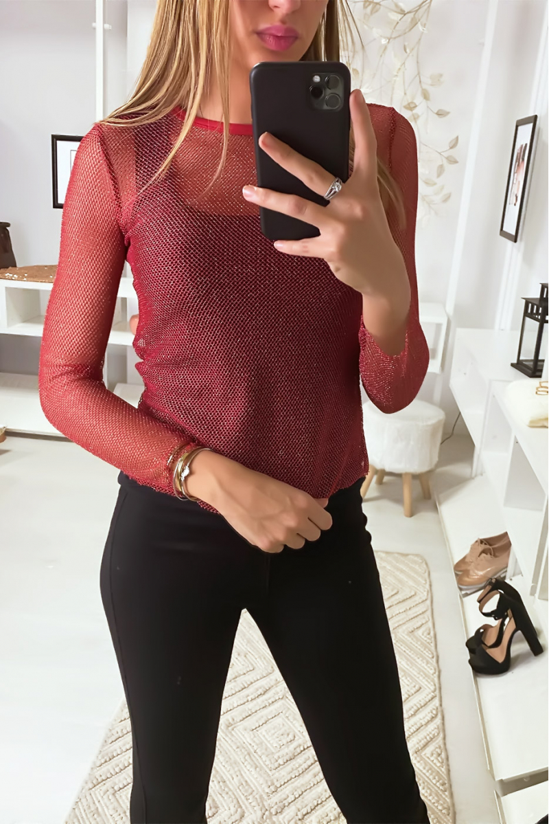 Burgundy top in transparent and gold mail - 6