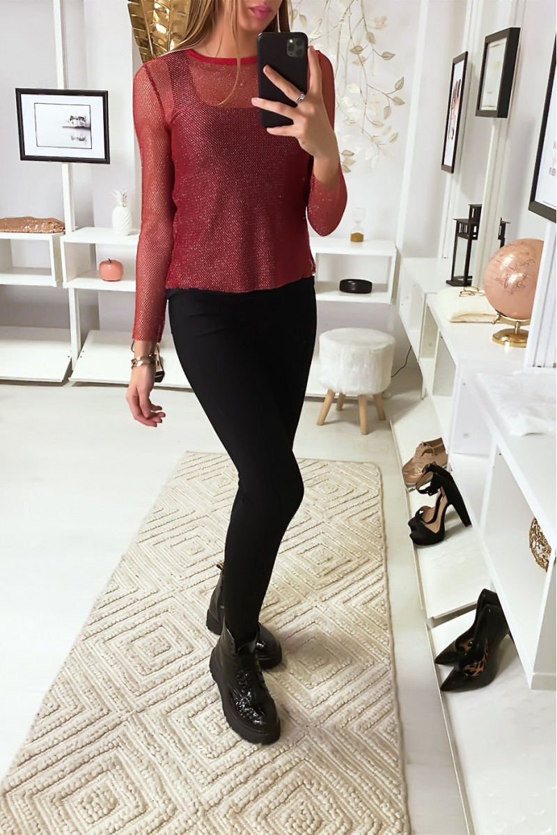 Burgundy top in transparent and gold mail - 7