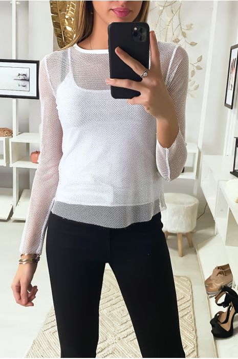 Witte top in transparant en goud - 4