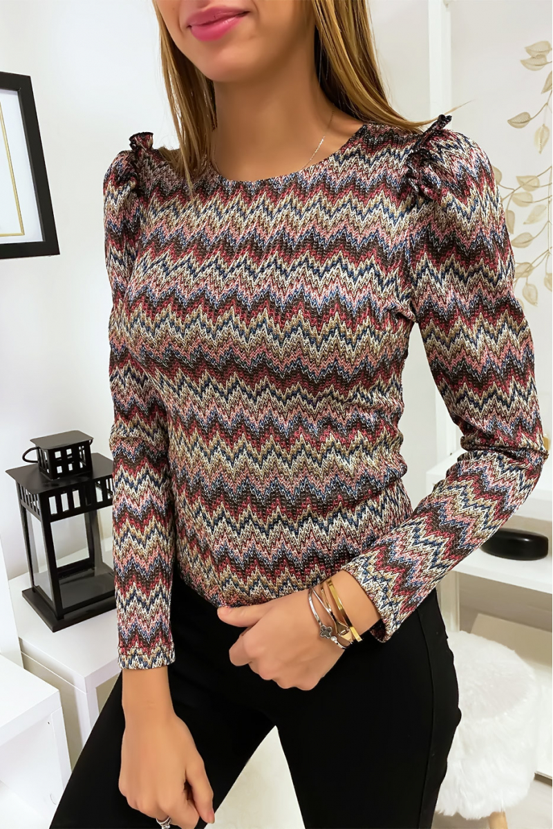 Top with burgundy pattern and shoulder details - 2