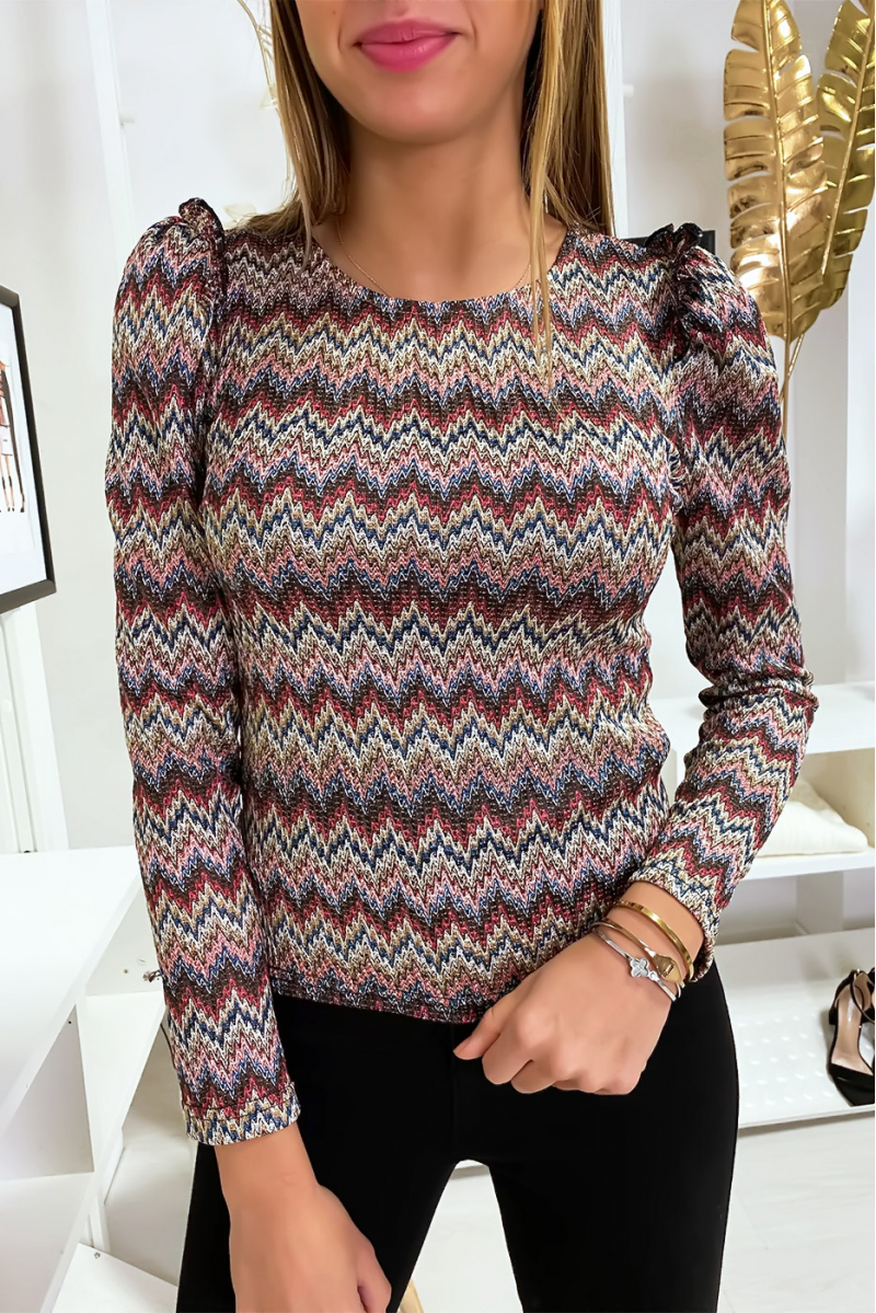 Top with burgundy pattern and shoulder details - 1