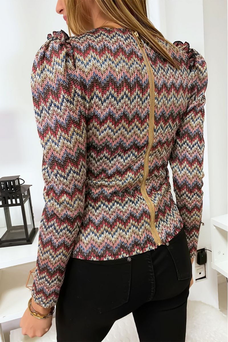 Top with burgundy pattern and shoulder details - 4