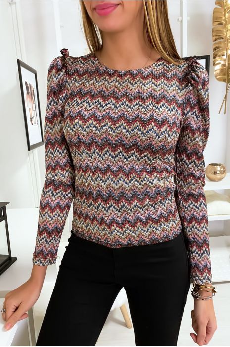 Top met bordeauxrood patroon en schouderdetails - 3