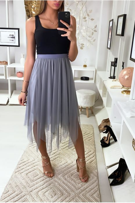 Jupe grise à volants en tulle - 1