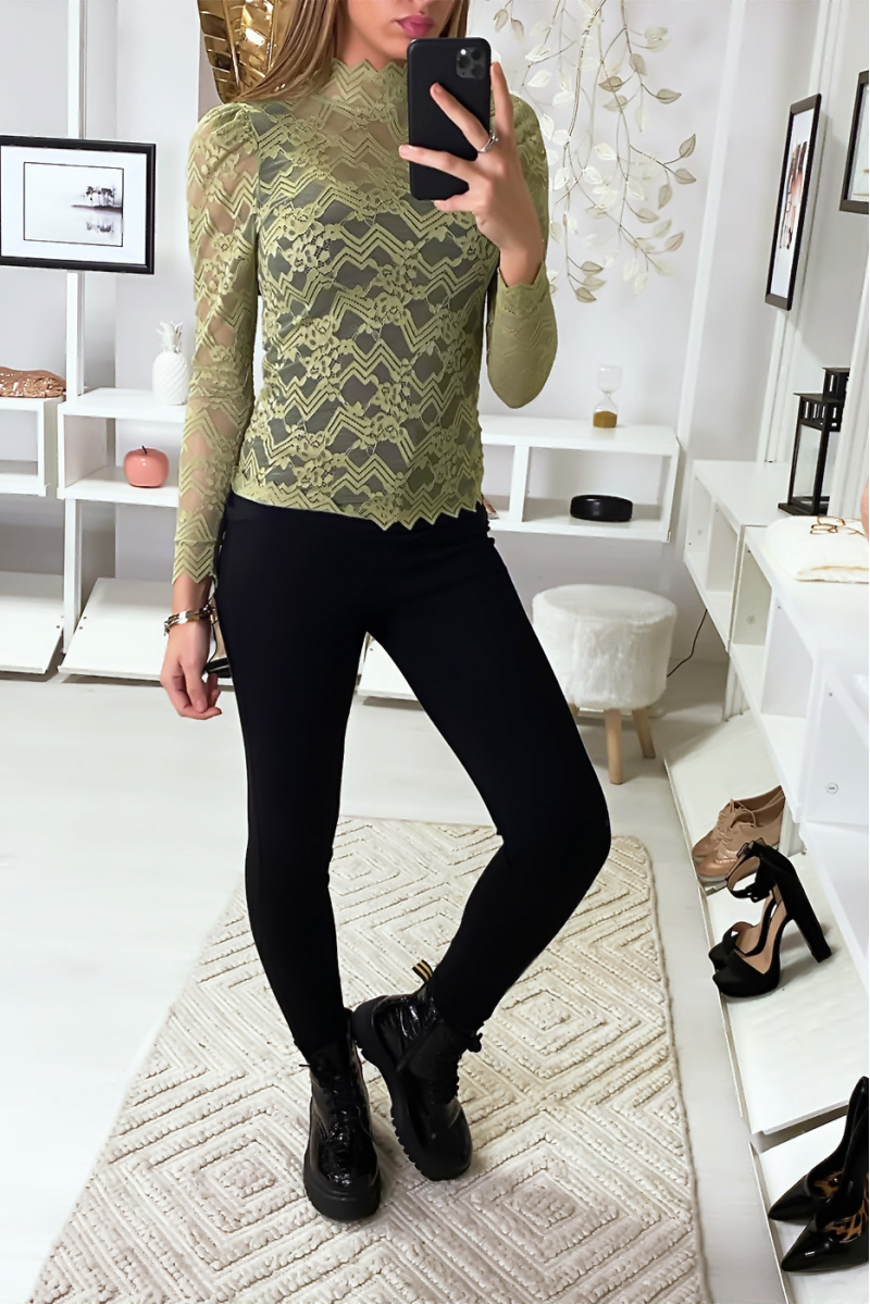 Green lace top with high neck - 1
