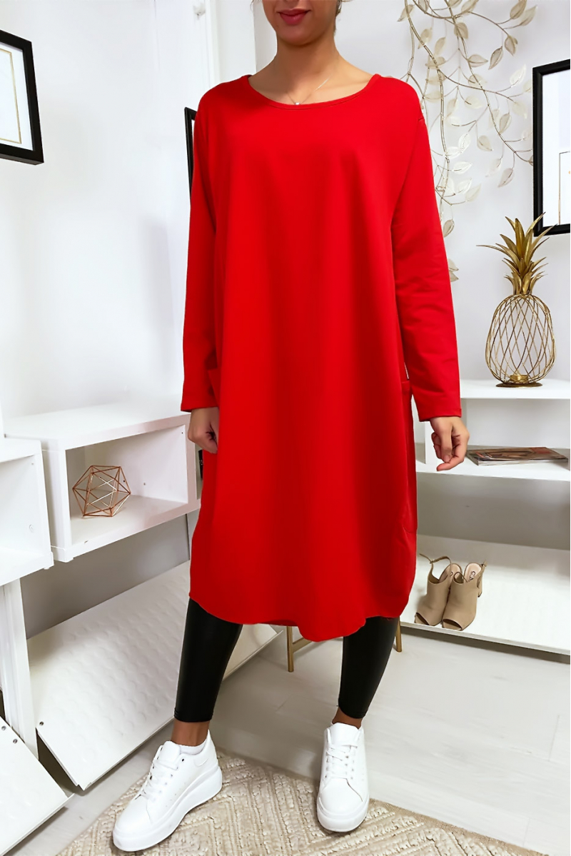 Large red dress with pockets - 1