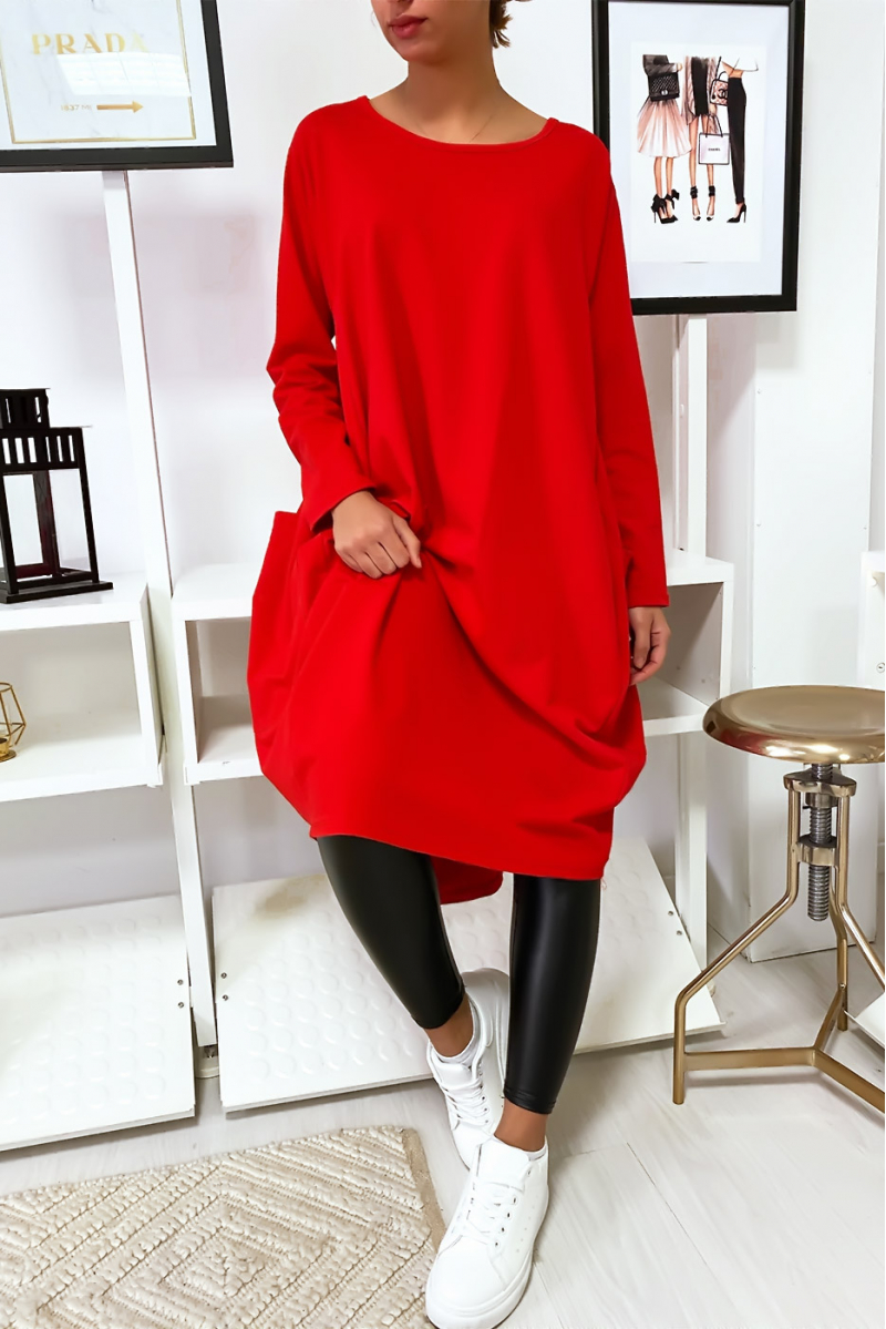 Large red dress with pockets - 5