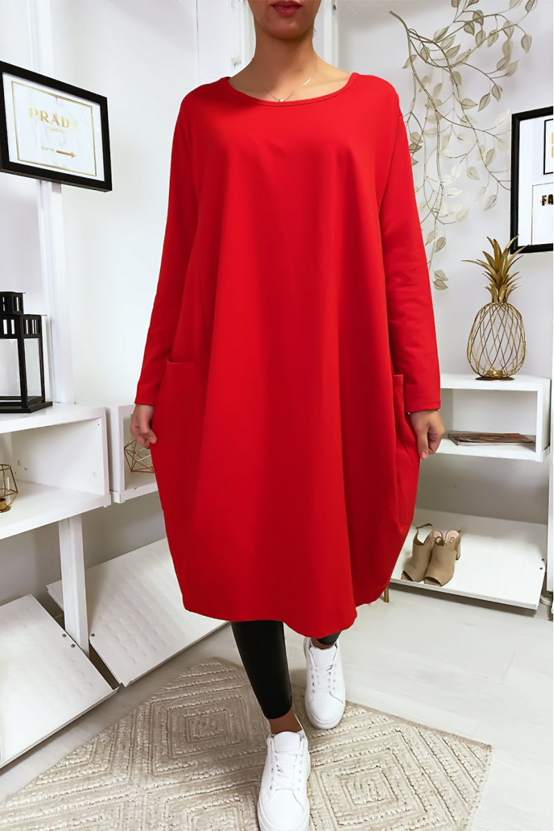 Grote rode jurk met zakken - 2