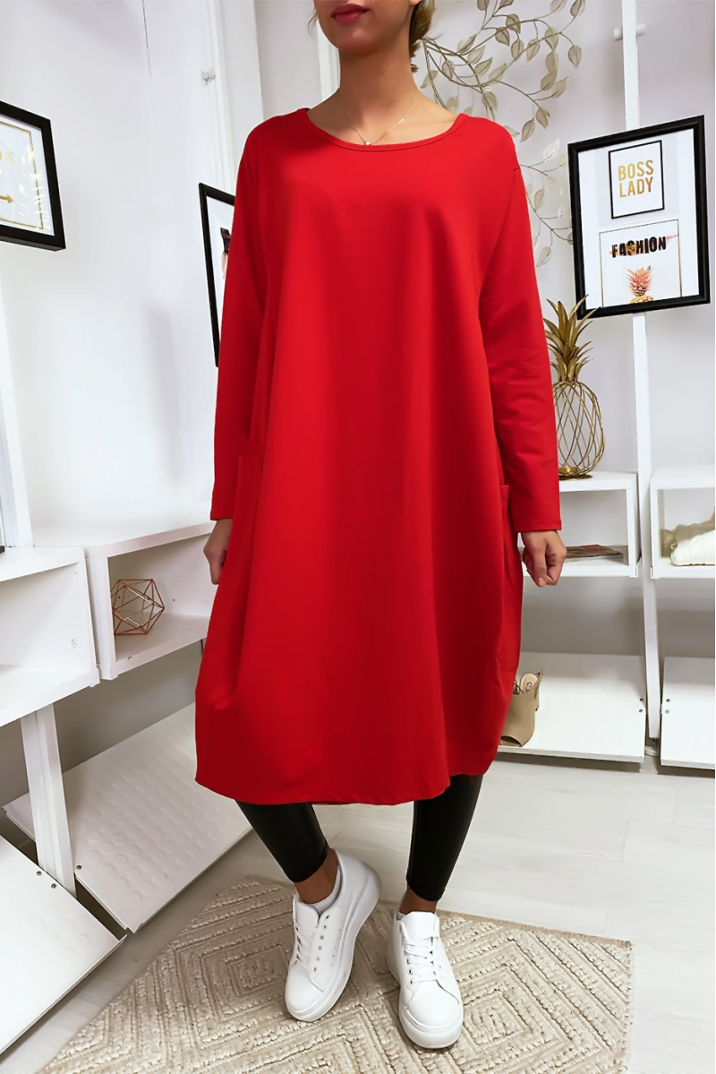 Grote rode jurk met zakken - 3