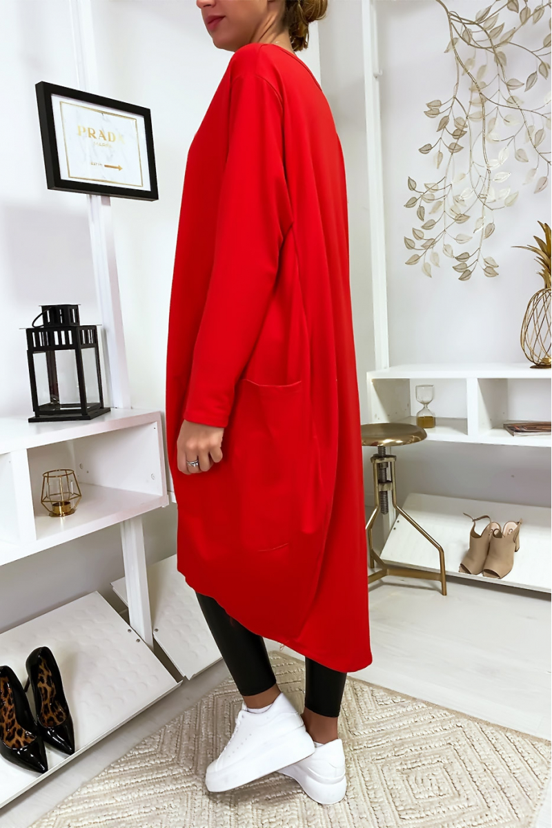 Grote rode jurk met zakken - 4