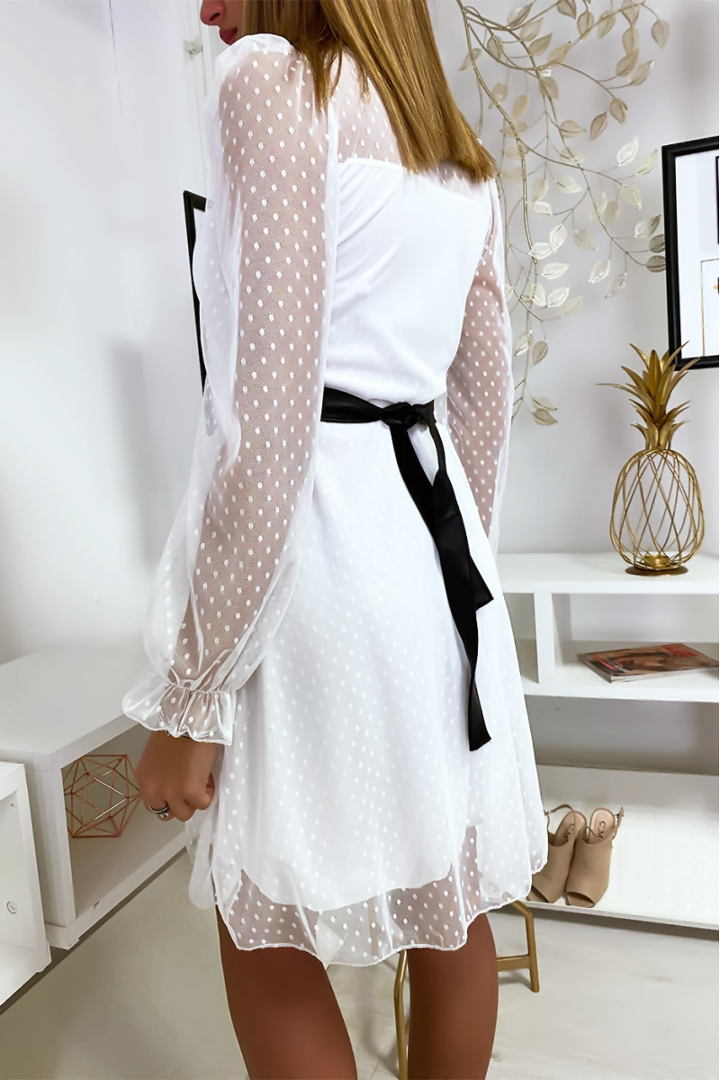 White plumetis dress with belt - 5