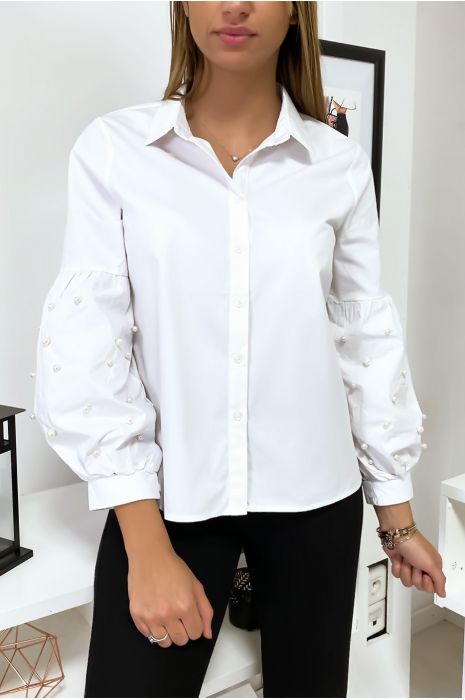 White shirt with puffed sleeves with pearls. MC7362 - 3