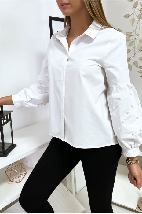 White shirt with puffed sleeves with pearls. MC7362 - 4