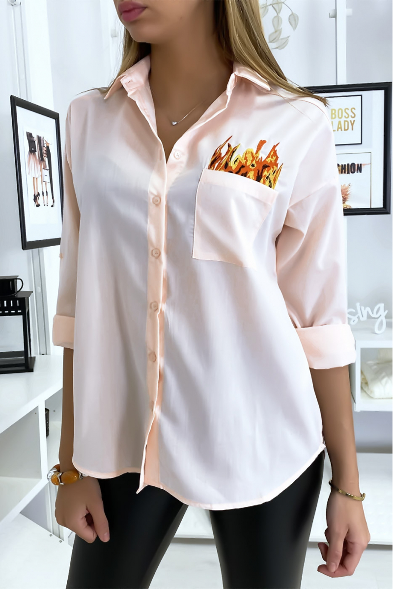 Pink shirt embroidered on the front and back - 1