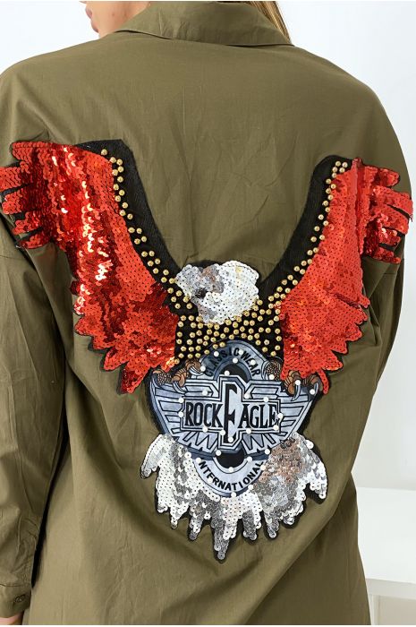 Robe chemise kaki avec détail aigle dans le dos - 4
