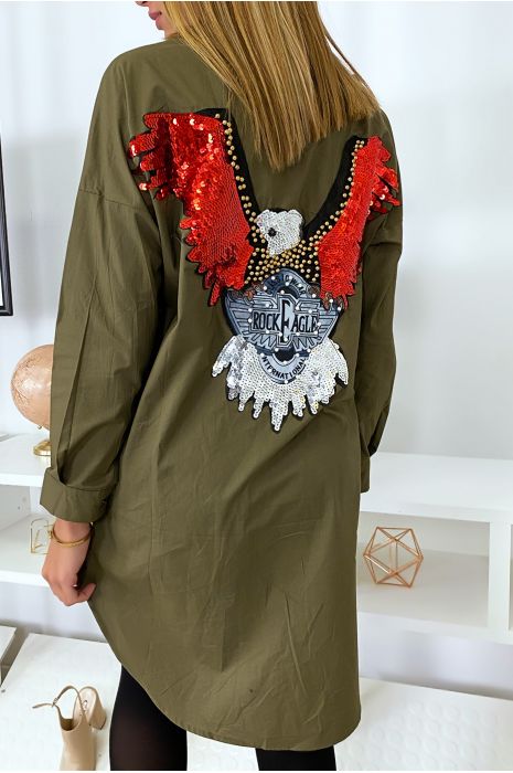Robe chemise kaki avec détail aigle dans le dos - 2