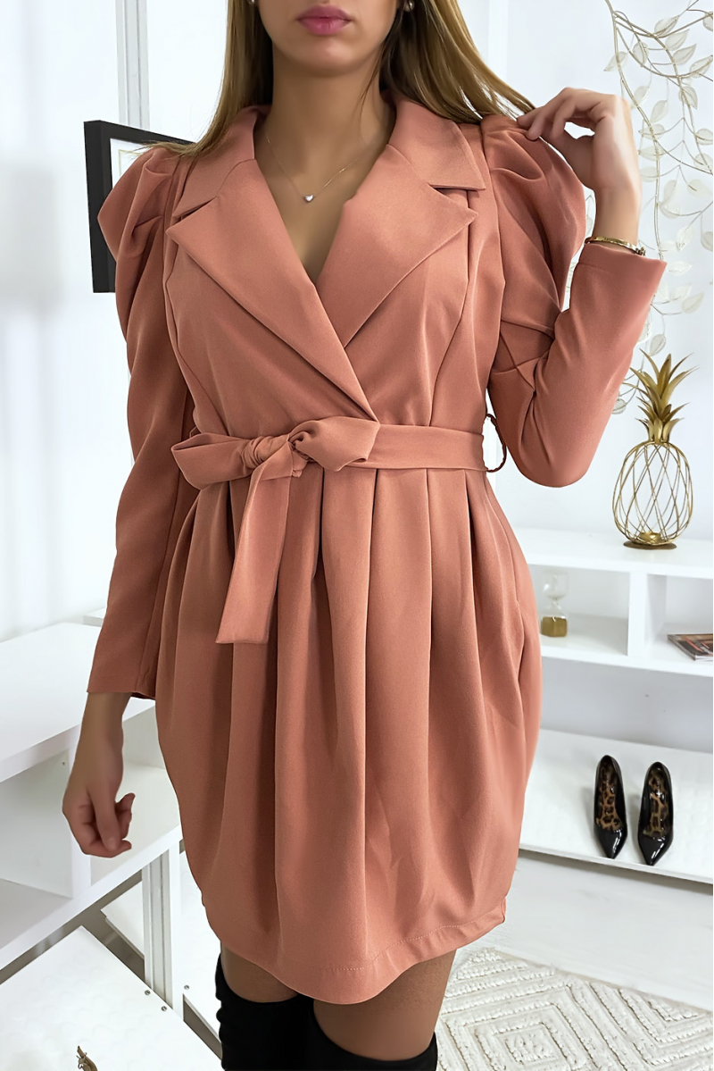 Robe rose classe nouée avec épaulettes - 2