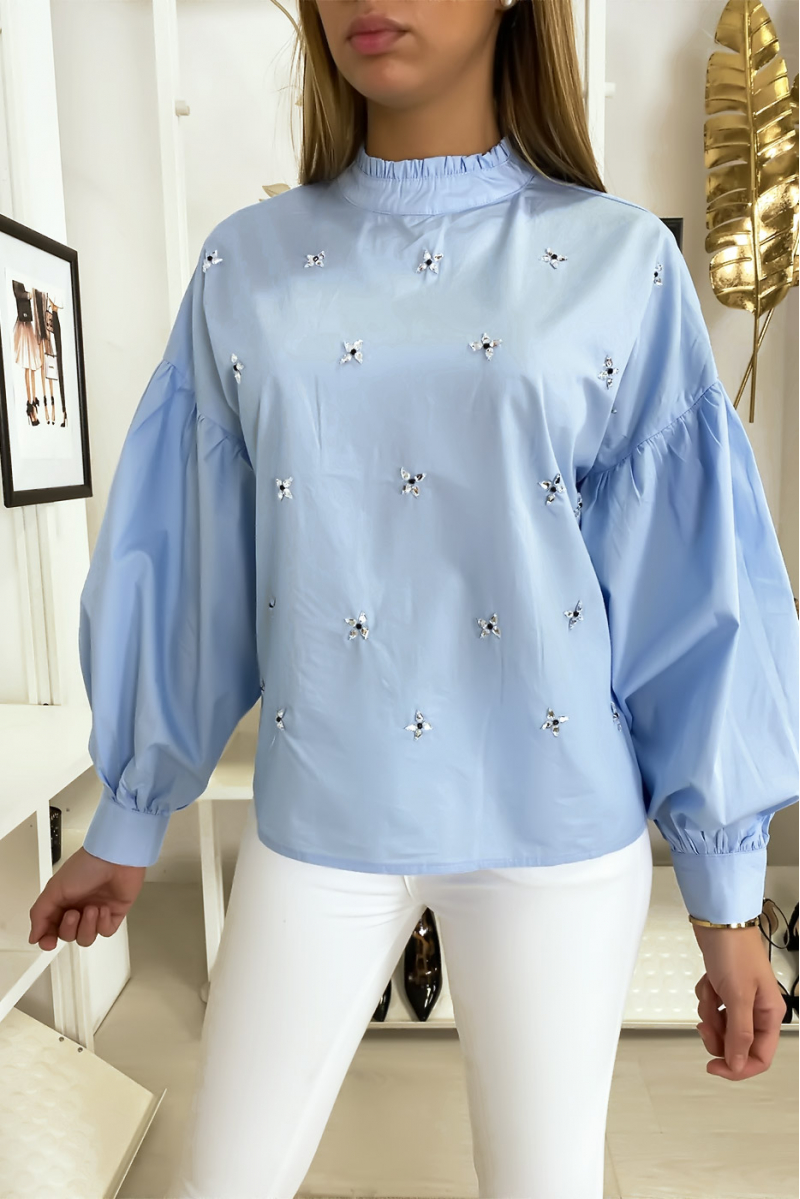 BlBB puff sleeve blouse with rhinestones - 1