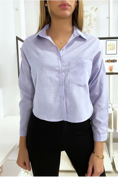 Chemise bleu courte à inscription dans le dos - 2