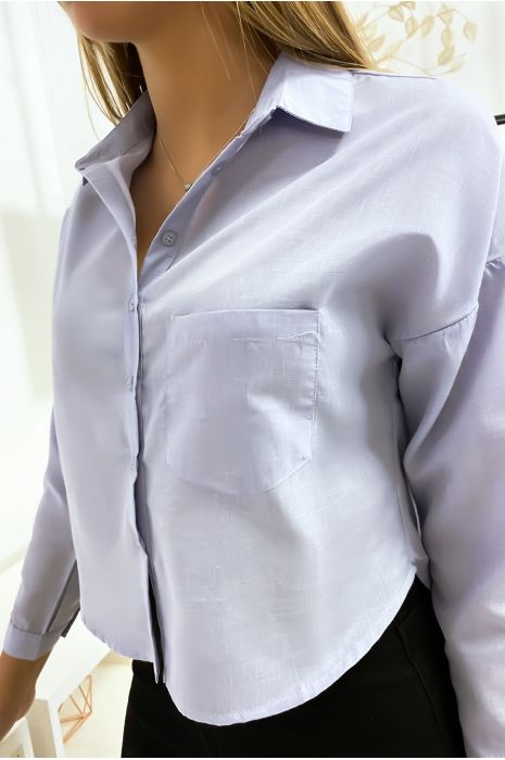 Chemise bleu courte à inscription dans le dos - 5