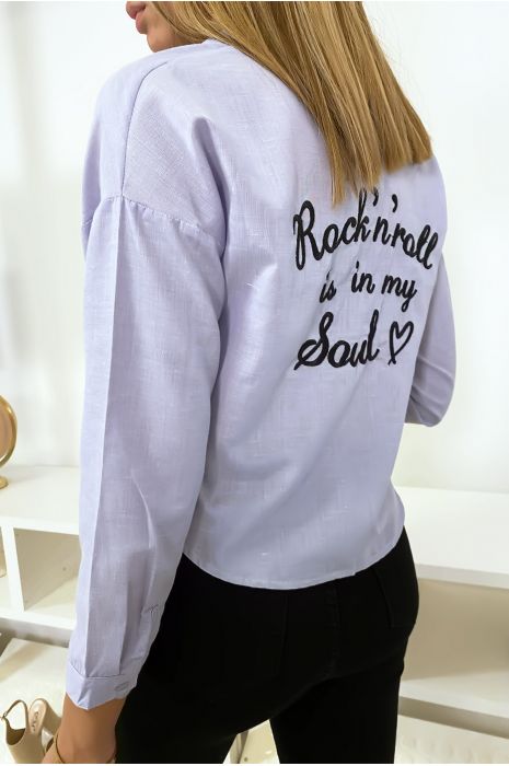 Kort blauw overhemd met letters op de rug - 8