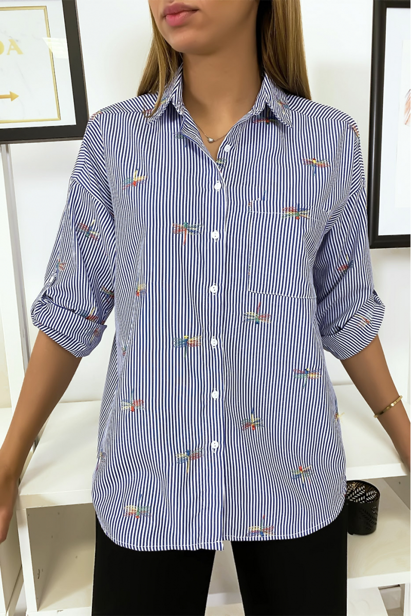 Navy striped shirt with stitched dragonfly details - 3