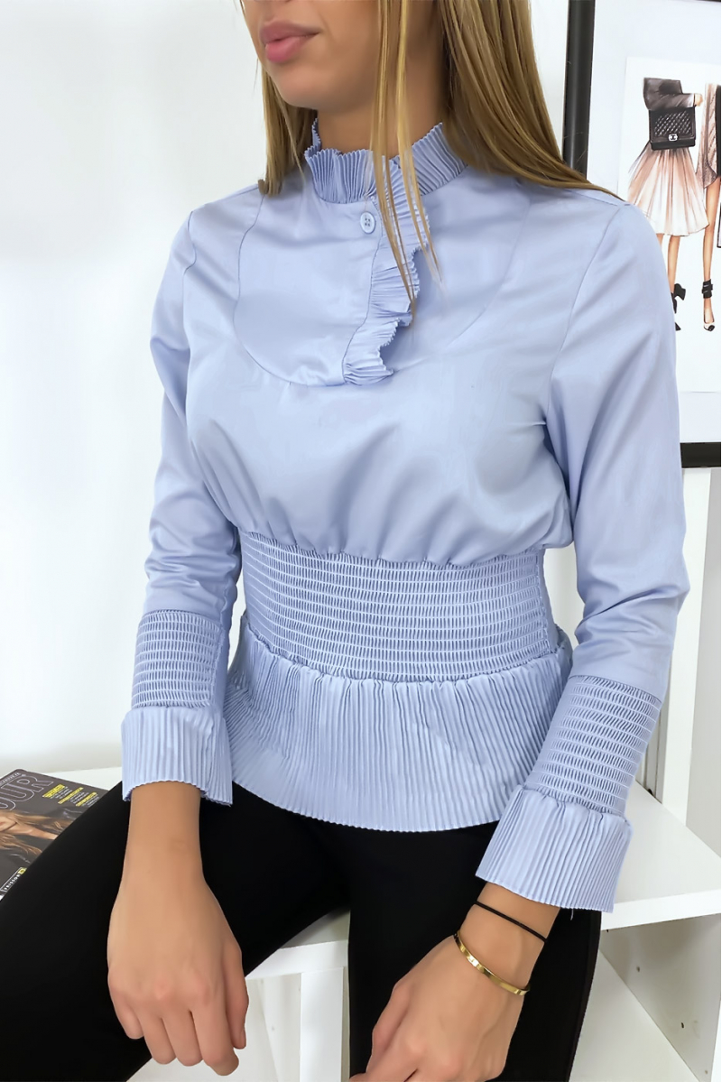 Blauwe blouse top met gerimpelde stijl - 3