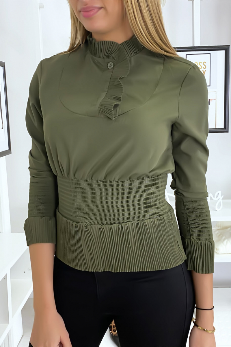 Khaki blouse top with gathered style - 2