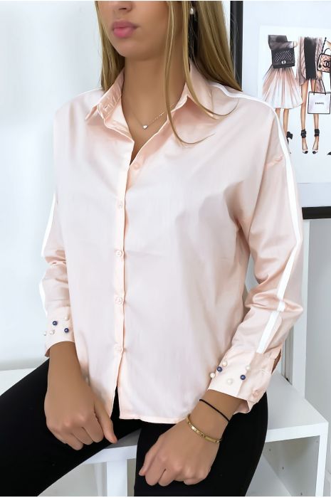 Chemise rose à perles sur les manches - 4