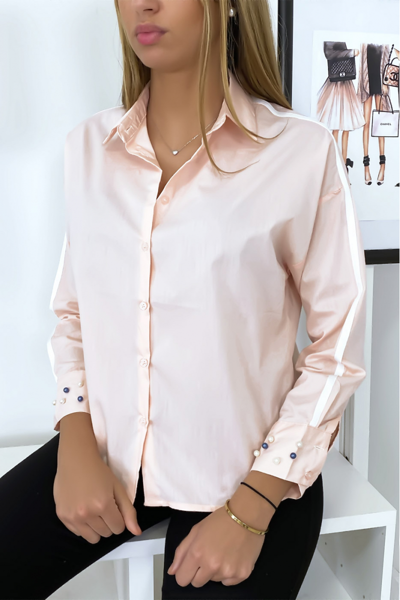 Pink shirt with pearls on the sleeves - 4