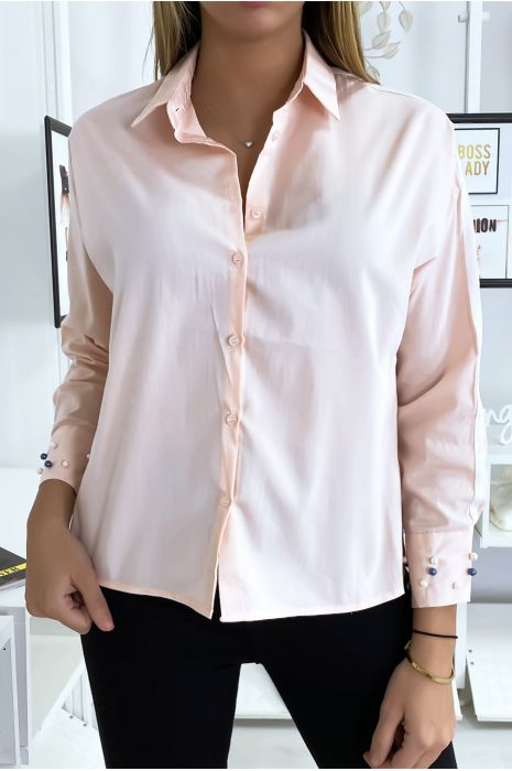 Roze overhemd met parels op de mouwen - 1