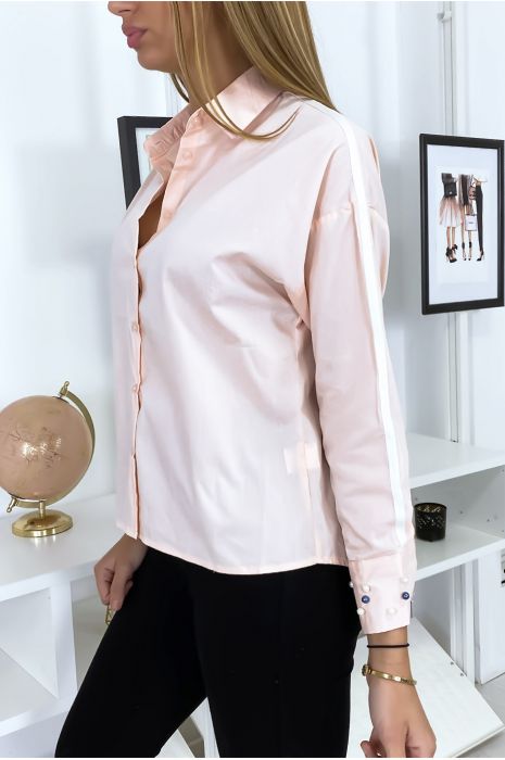 Chemise rose à perles sur les manches - 2