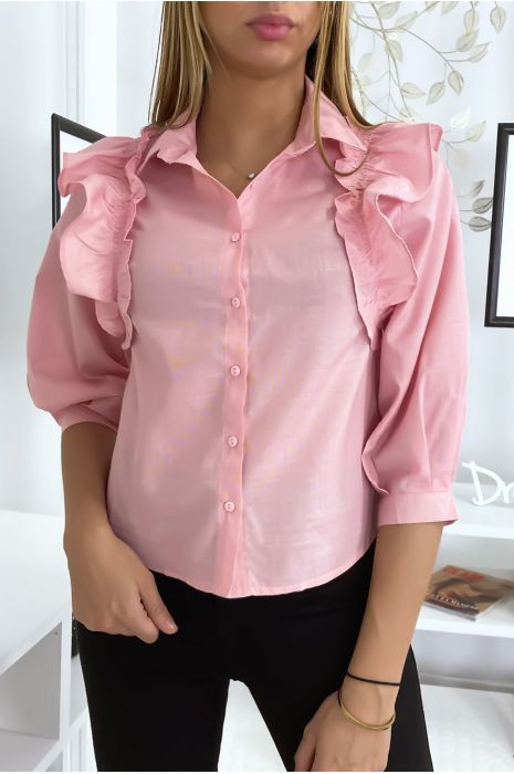 Chemise rose froncée devant - 1