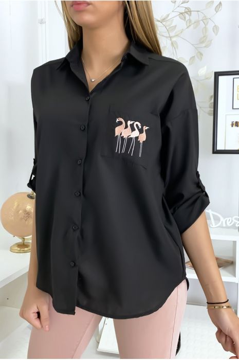 Chemise noir flamands roses - 1