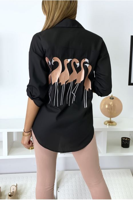 Chemise noir flamands roses - 4