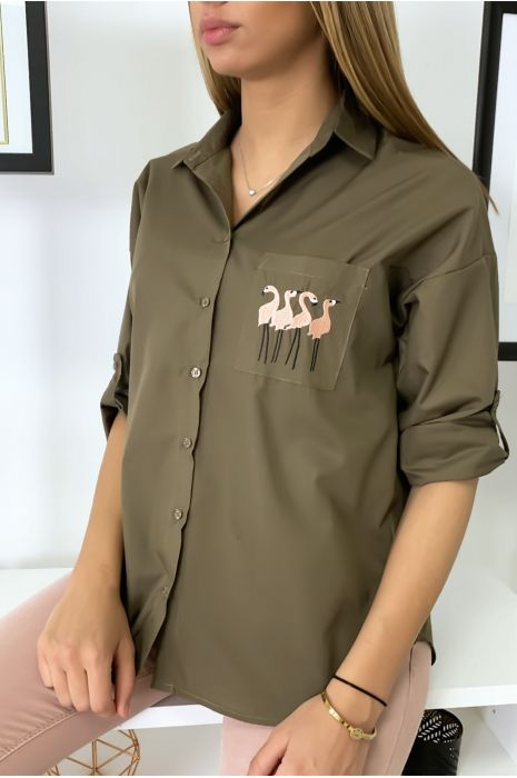 Chemise kaki flamands roses - 5