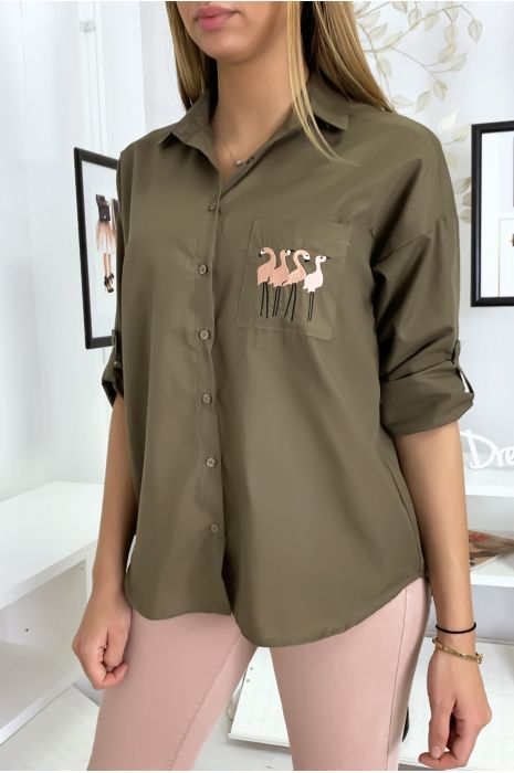 Chemise kaki flamands roses - 1