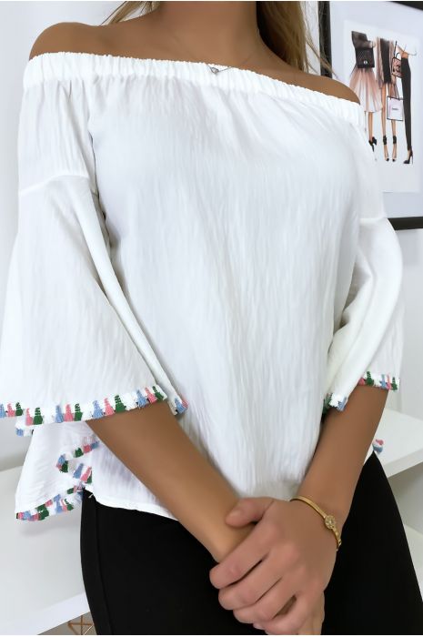 Blouse blanche bardot avec manches amples - 5