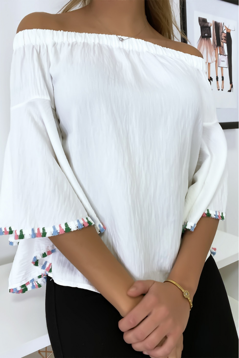 Witte bardot blouse met losse mouwen - 5