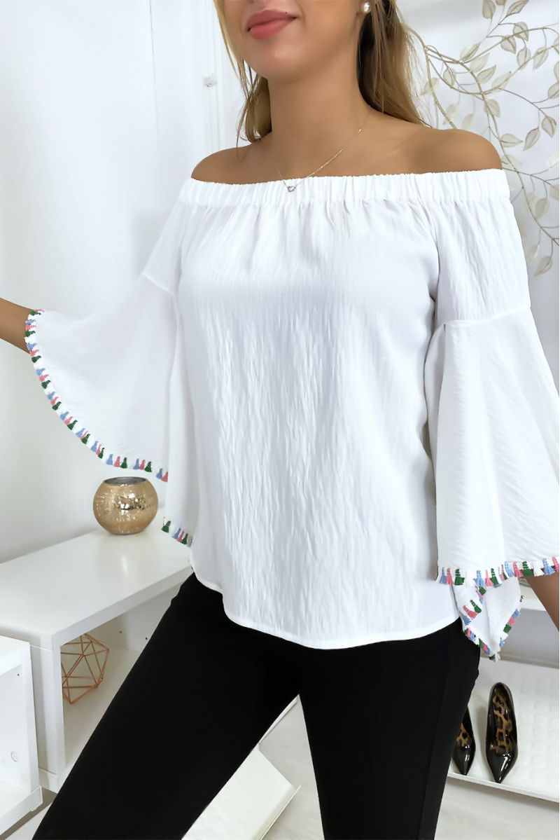 Witte bardot blouse met losse mouwen - 3