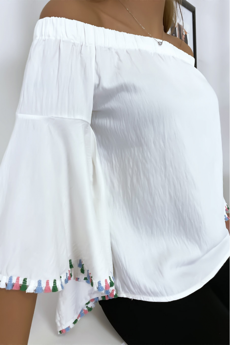Witte bardot blouse met losse mouwen - 4