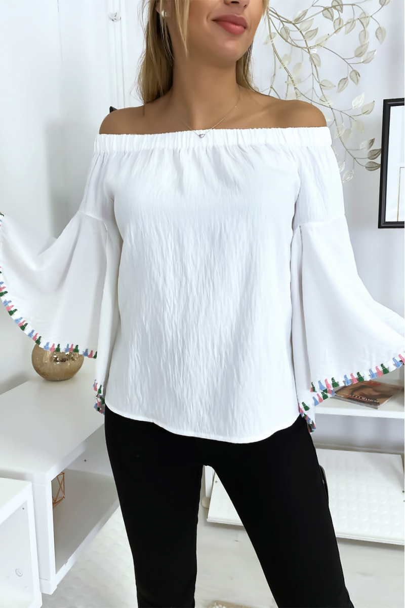 Witte bardot blouse met losse mouwen - 2