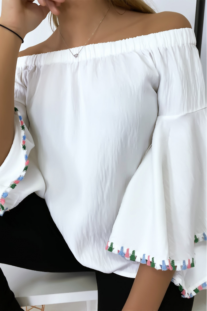 Witte bardot blouse met losse mouwen - 7
