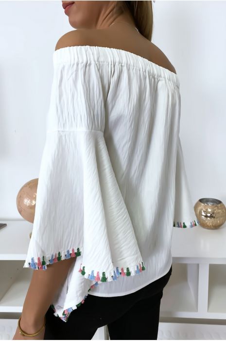 White bardot blouse with loose sleeves - 6