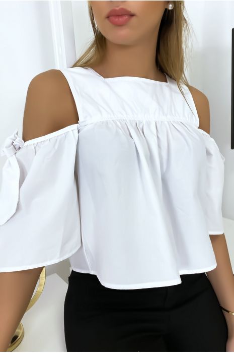 Blouse crop top blanche avec noeuds - 2