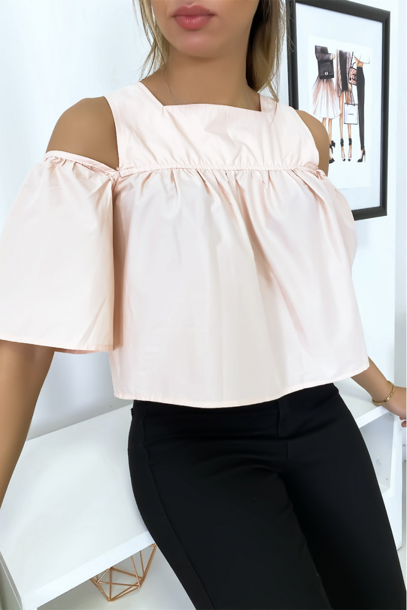 Pink crop top blouse with bows - 4