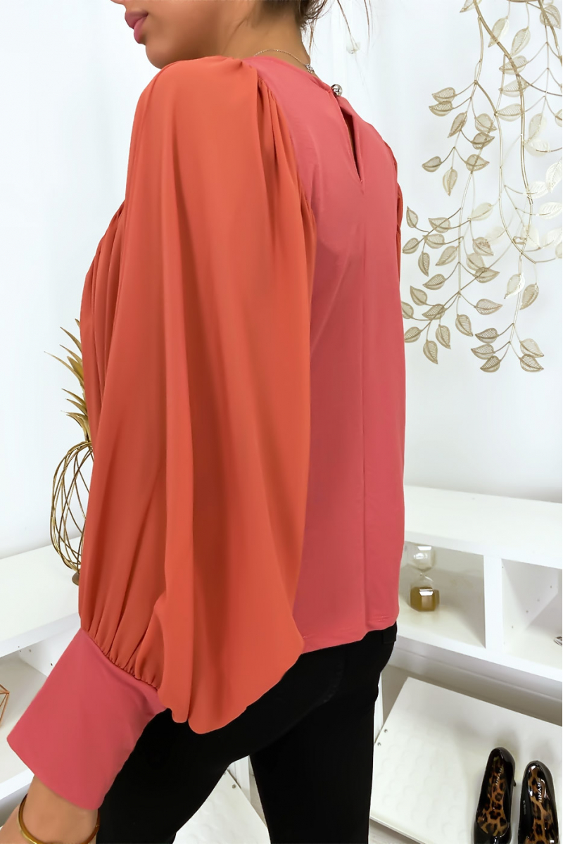 Mooie roze blouse met gedrapeerde mouwen - 4