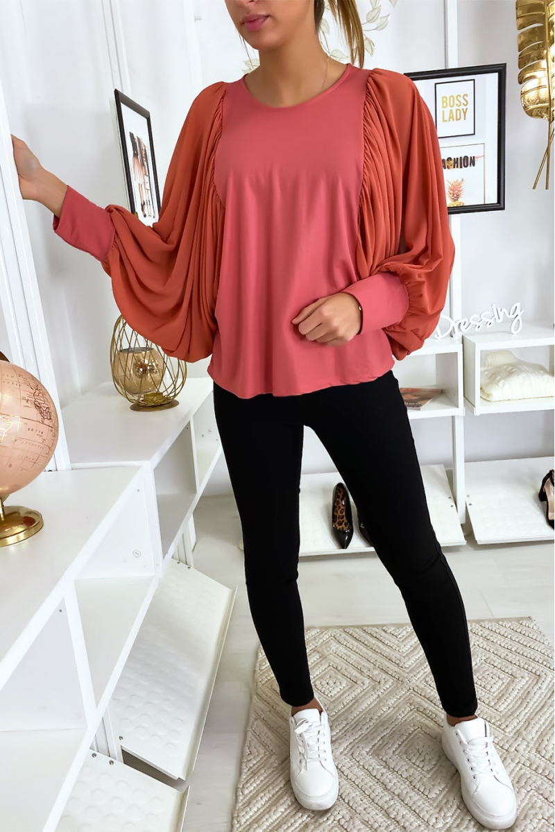 Pretty pink blouse with draped sleeves - 2