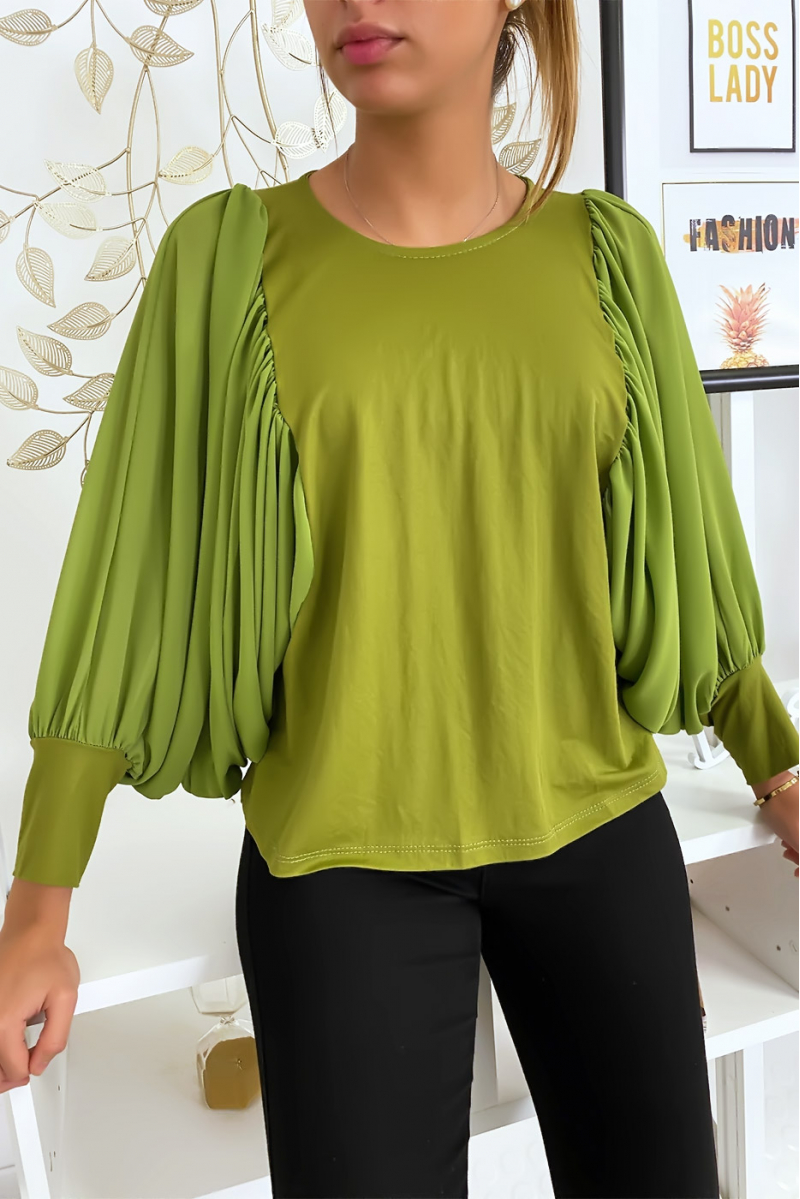 Mooie groene blouse met gedrapeerde mouwen - 3