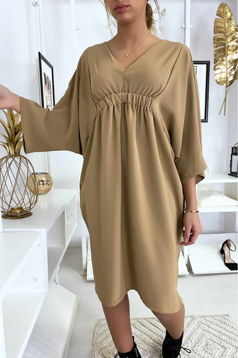 Classy camel dress with short sleeves - 4